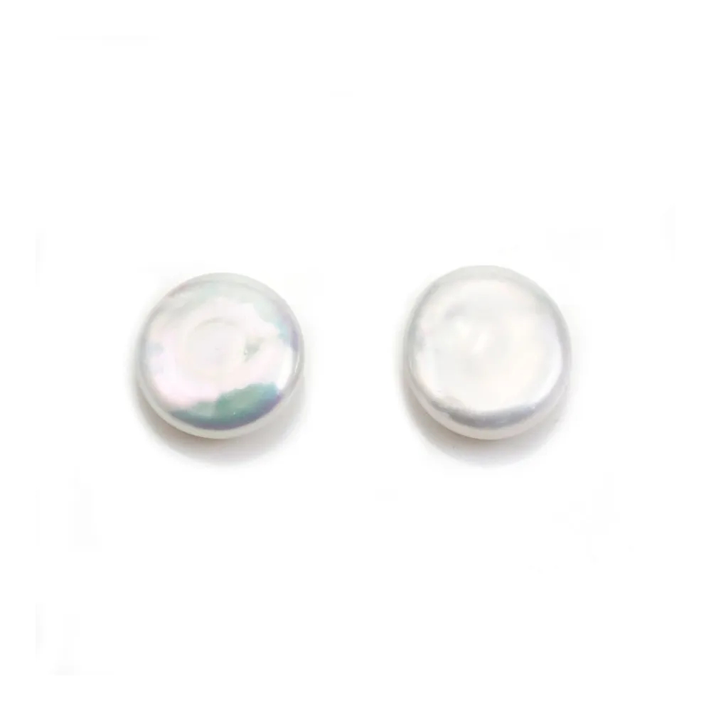 Perles de culture d'eau douce, blanche, ronde plate, 11mm x 1pc