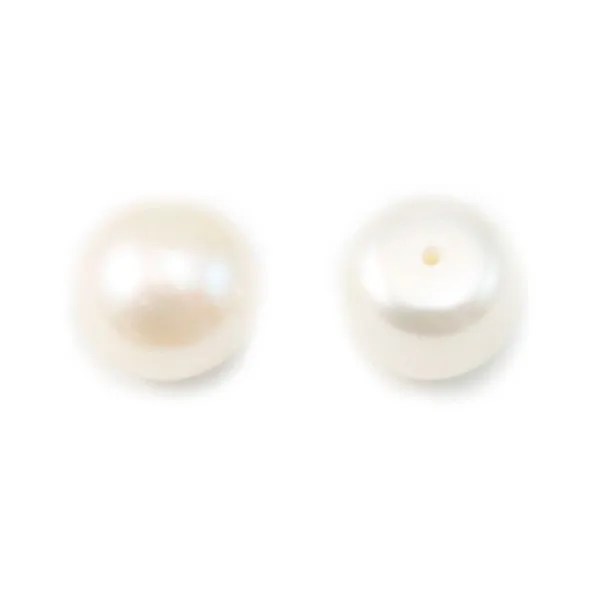Perles de culture d'eau douce, semi-percée, blanche, bouton, 10-10.5mm x 2pcs