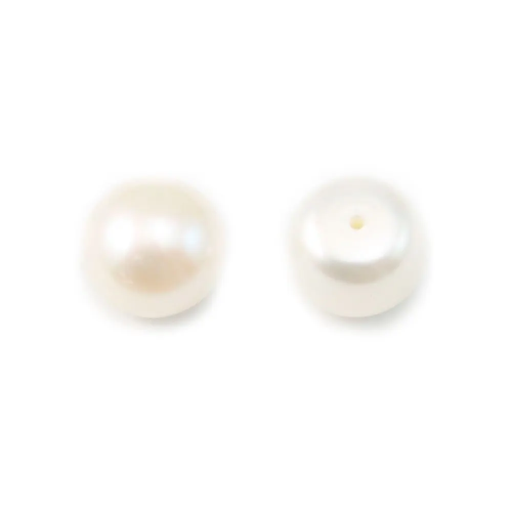 Perles de culture d'eau douce, semi-percée, blanche, bouton, 10-10.5mm x 2pcs