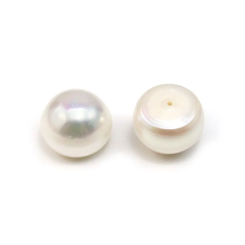 White half-drilled flattened round freshwater pearl 13-14mm x 1pc