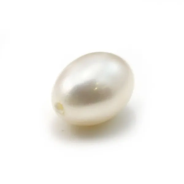 Pérola cultivada de água doce, semi-perfurada, branca, azeitona, 8-9mm x 1pc