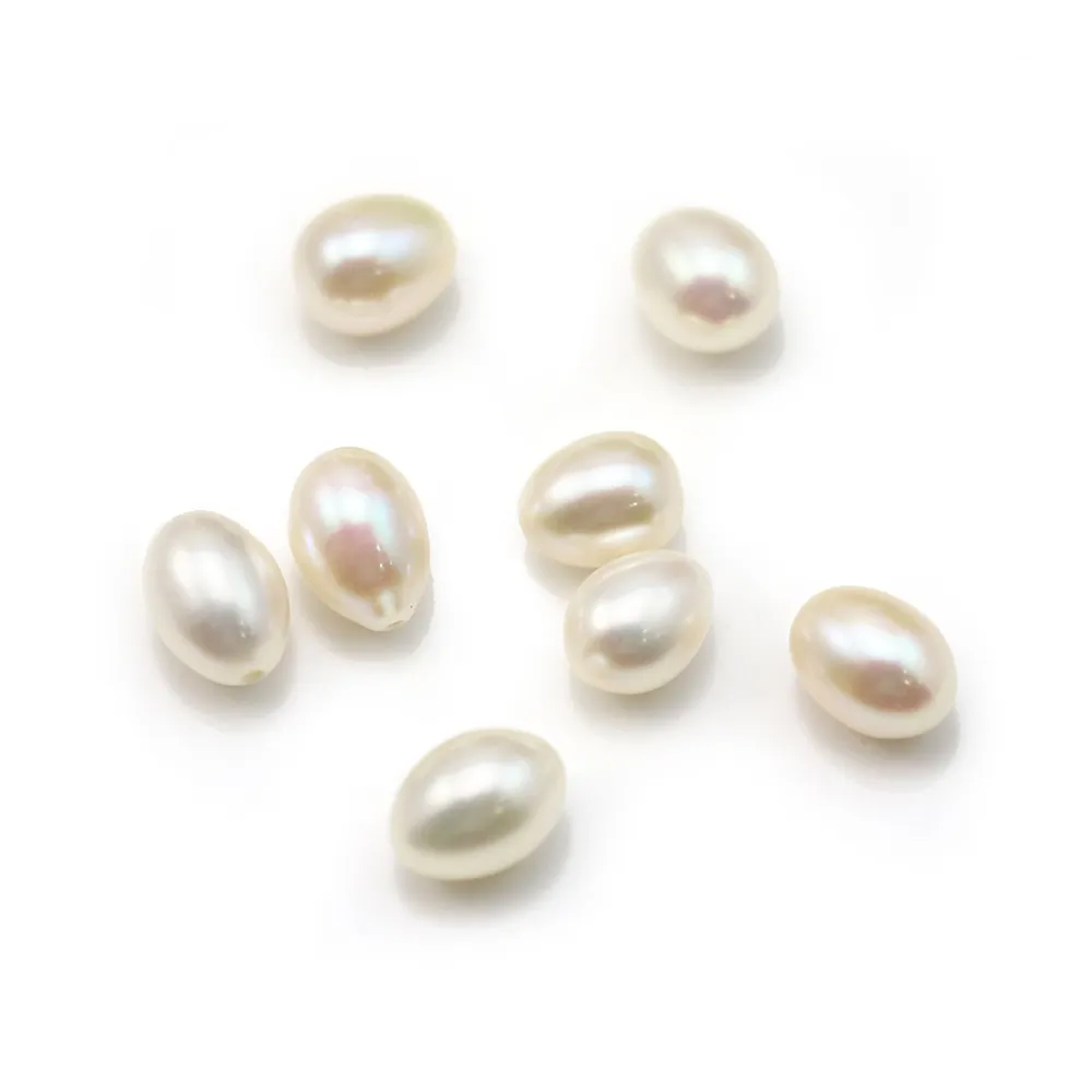 Perle de culture d'eau douce, semi-percée, blanche, ovale, 8mm x 1pc