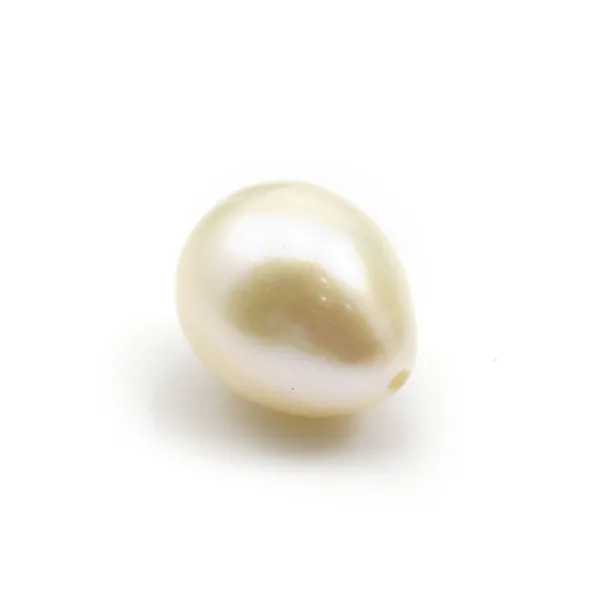 Perle de culture d'eau douce,  semi-percée, blanche, olive, 9-10mm x 1pc