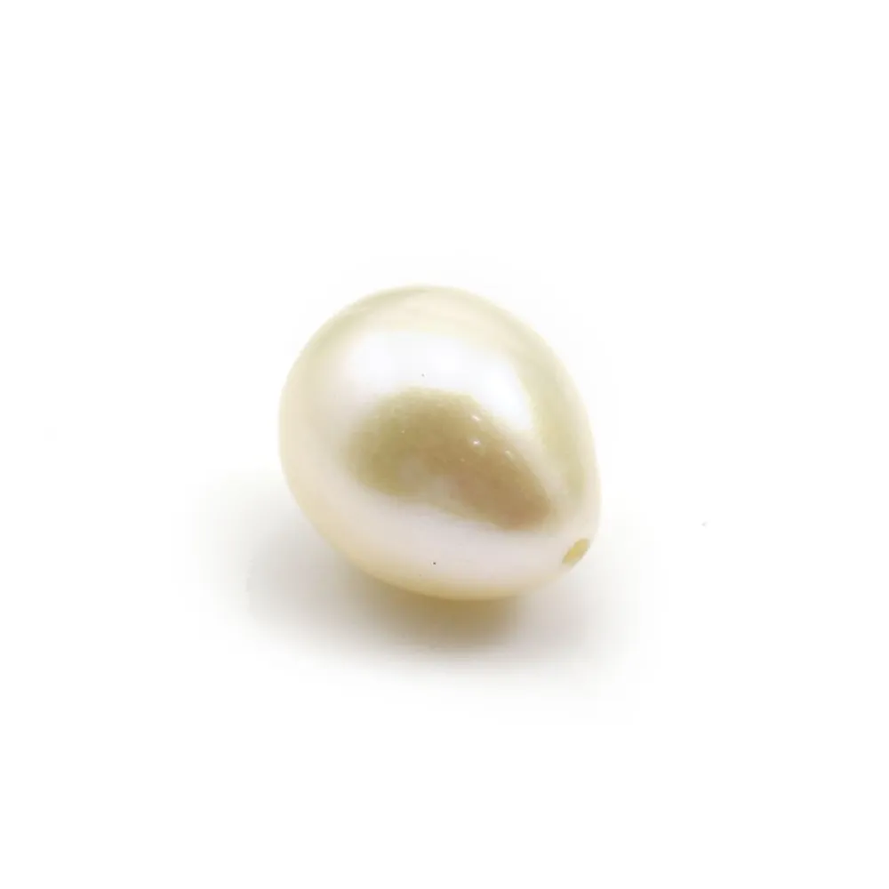 Perle de culture d'eau douce,  semi-percée, blanche, olive, 9-10mm x 1pc