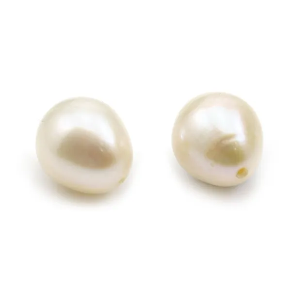 Pérola cultivada de água doce, semiperfurada, branca, azeitona, 7-8mm x 1pc