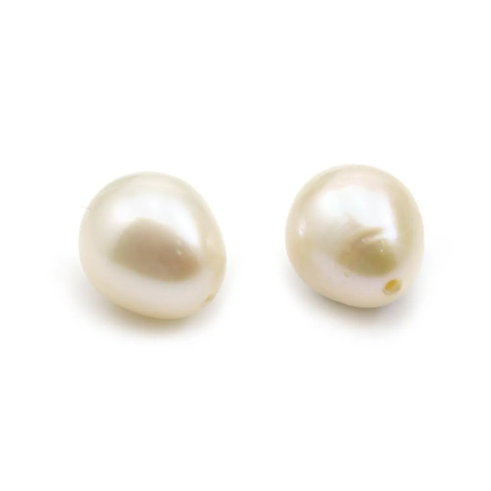Perle de culture d'eau douce, semi-percée, blanche, olive, 7-8mm x 1pc