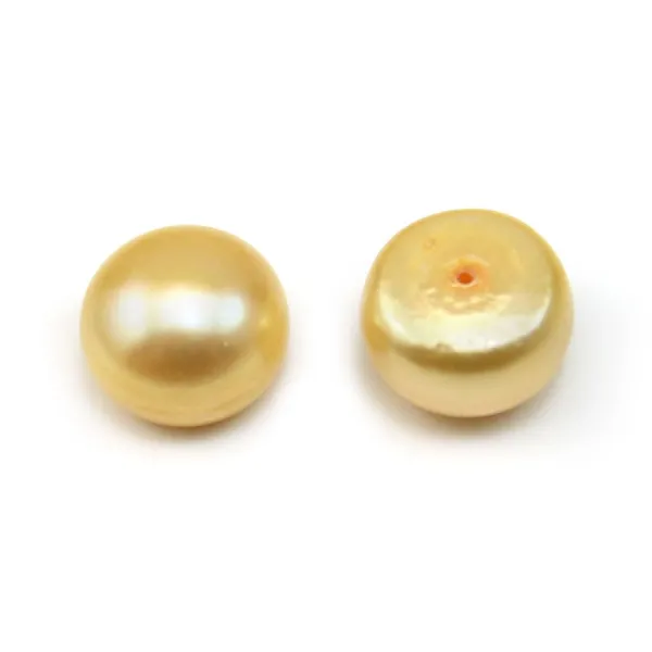White half-drilled flattened round freshwater pearl 13-14mm x 1pc
