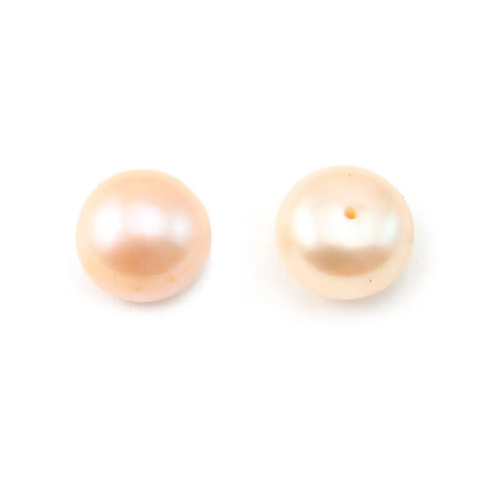 Perles de culture d'eau douce, semi-percée, saumon, bouton, 8-8.5mm x 2pcs