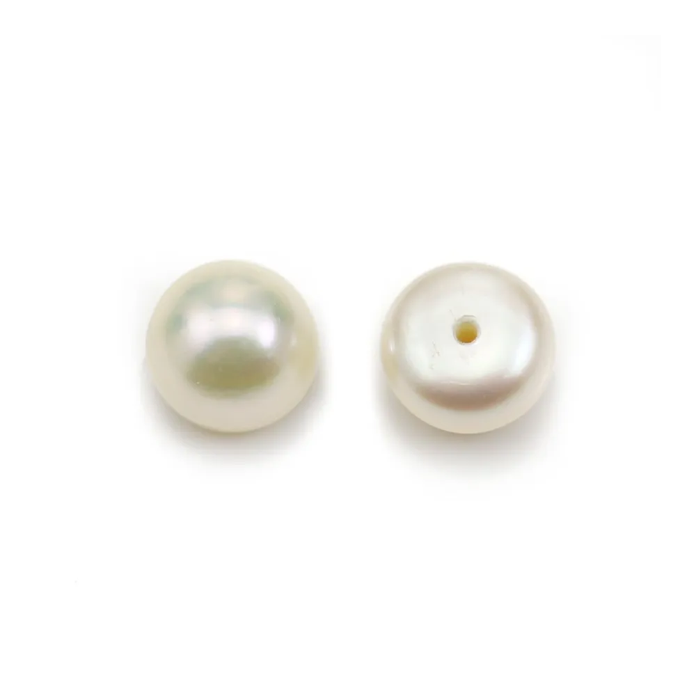 Perles d'eau douce blanche, semi-percée, de forme ronde plate, 7 - 7.5mm x 4pcs