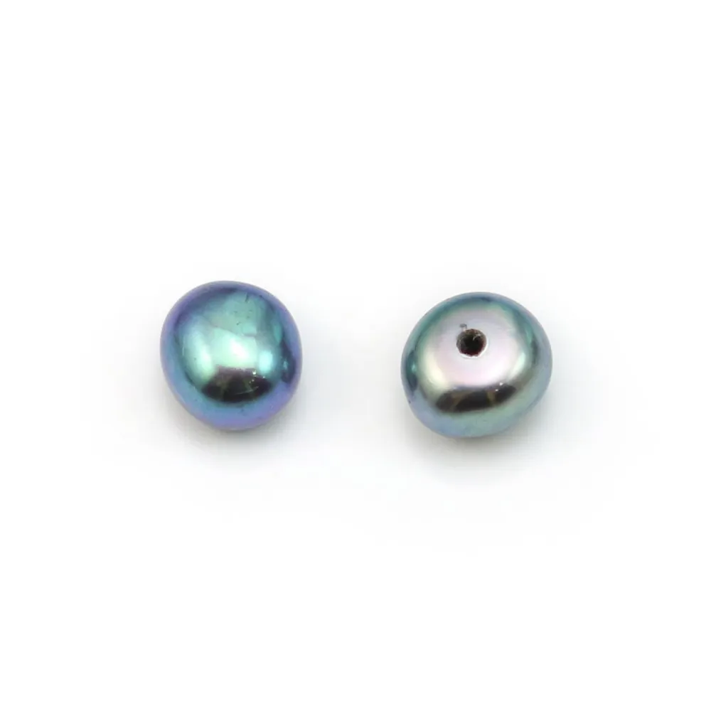 Perle de culture d'eau douce, semi-percée, bleue foncée, bouton, 5-05.5mm x 6pcs