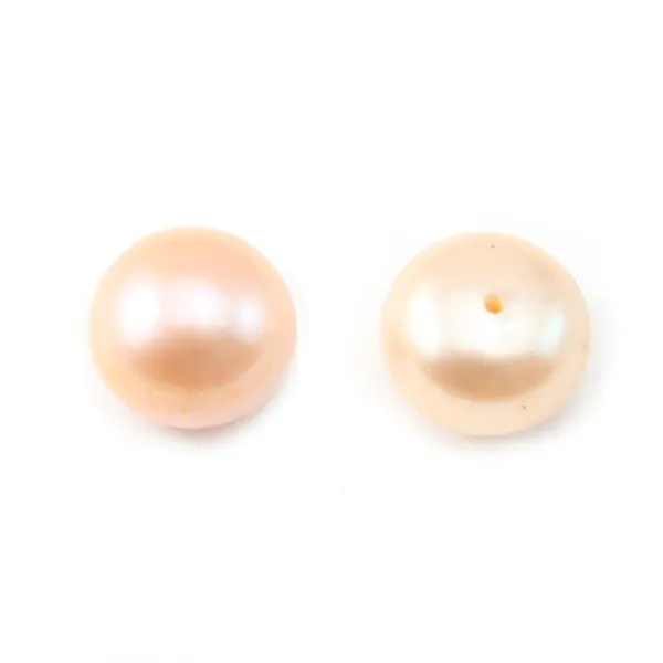 Pérolas cultivadas em água doce, semi-perfurado, salmão, botão, 8,5-9mm x 2pcs