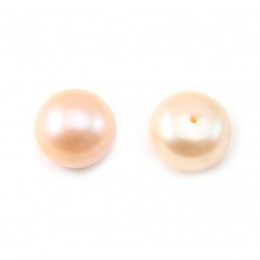 Pearl freshwater saumon round plat  9-10mm  demi tron 1.0mm  x 2pcs