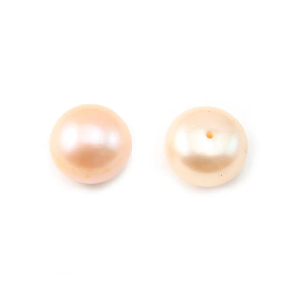 Perles de culture d'eau douce, semi-percée, saumon, bouton, 8.5-9mm x 2pcs