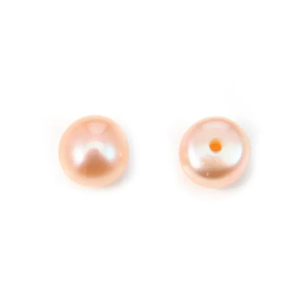 Pérolas de água doce, semi-perfuradas, salmão, botão, 5.5-6mm x 2pcs