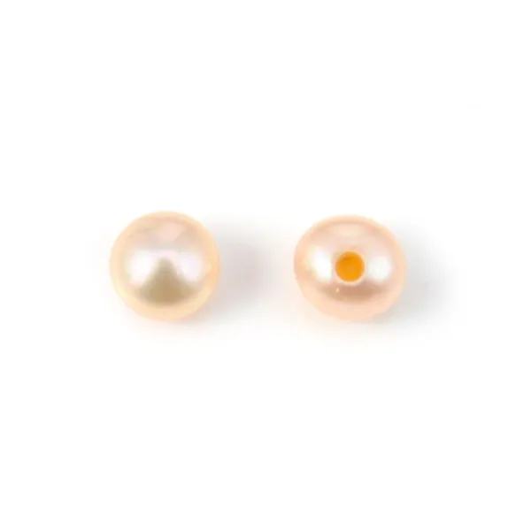 Semi-perforated Pearl freshwater salmon round plat 3.5-4mm  x 2pcs