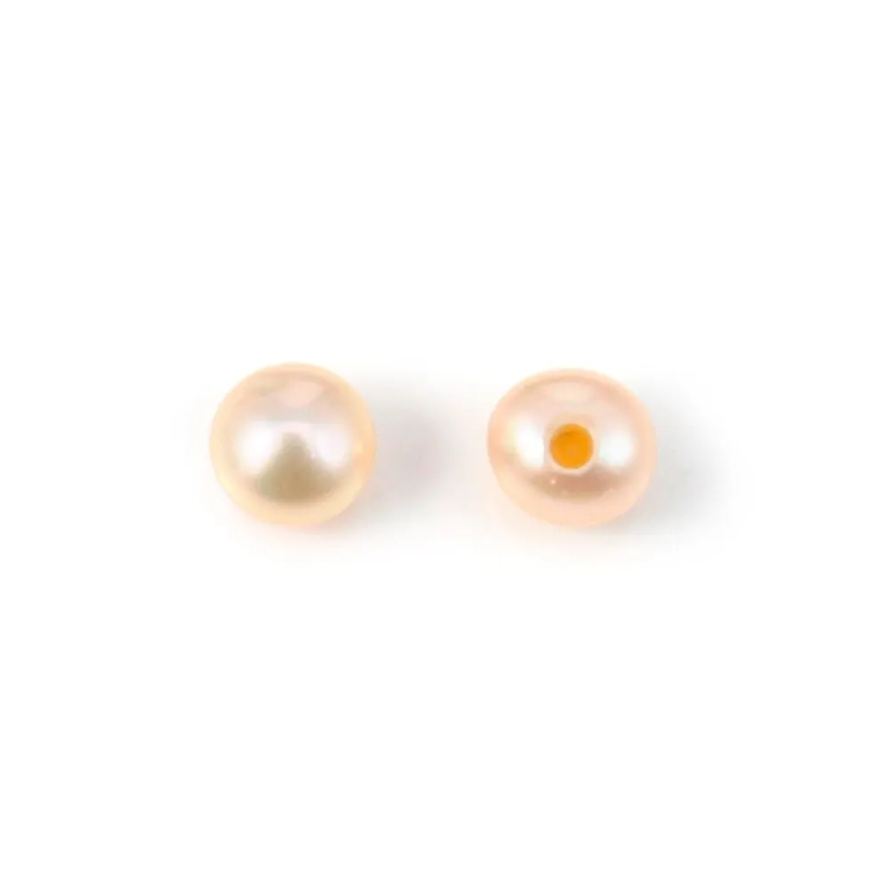 Perles de culture d'eau douce, semi-percée, saumon, ronde, 3.5-4mm x 10pcs