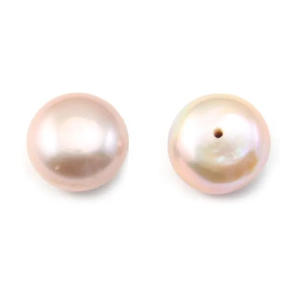 Perle D'eau Douce mauve rond plat 8-9mm demi tron 1.0mm  x 2pc