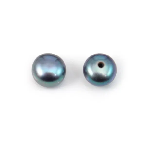 Semi-perforated Pearl freshwater gray  round plat  6-6.5mm x 2pcs