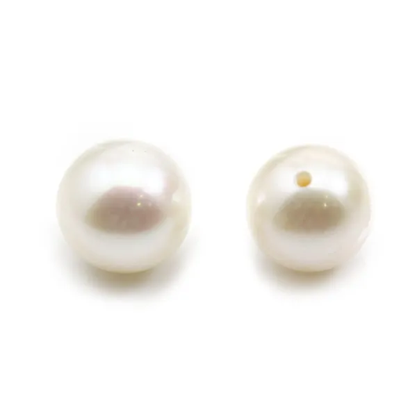 Perle de culture d'eau douce, semi-percée, blanche, ronde, 9-9.5mm x 1pc