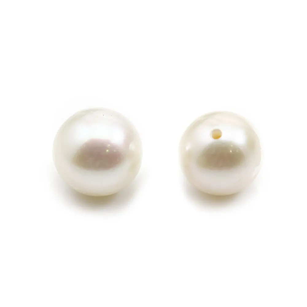 Perle de culture d'eau douce, semi-percée, blanche, ronde, 9-9.5mm x 1pc
