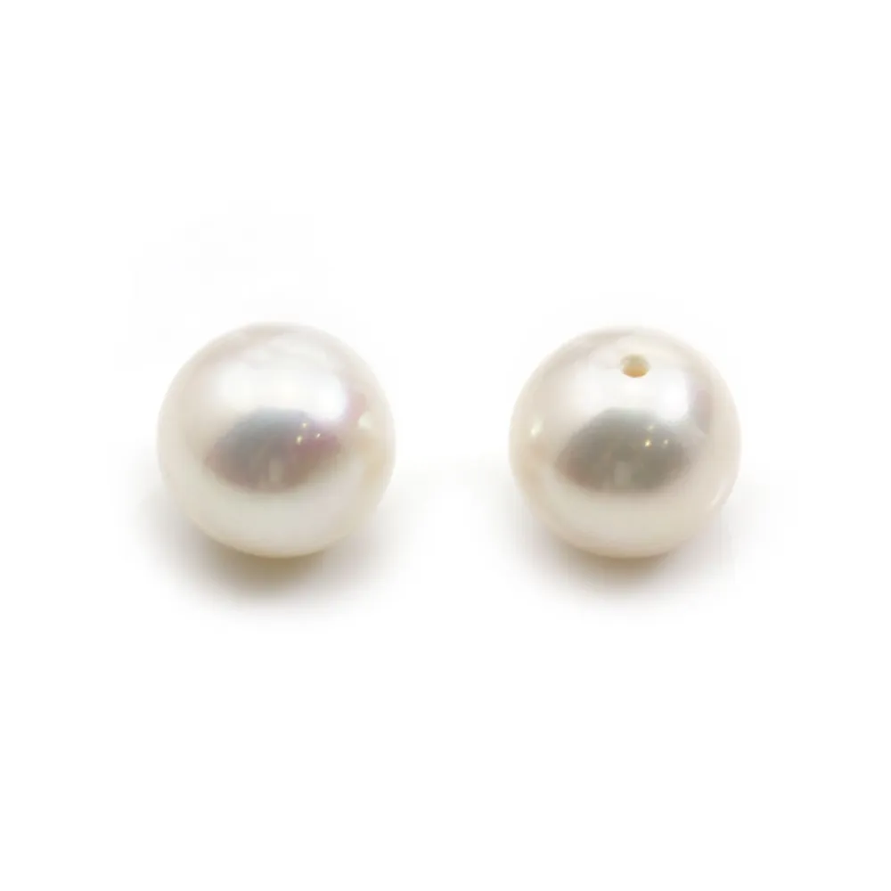 Perle de culture d'eau douce, semi-percée, blanche, ronde, 8-9mm x 1pc