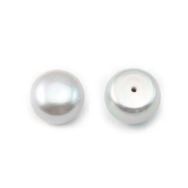 Pérolas de água doce, semi-perfuradas, cinza, botão, 6-6.5mm x 2pcs