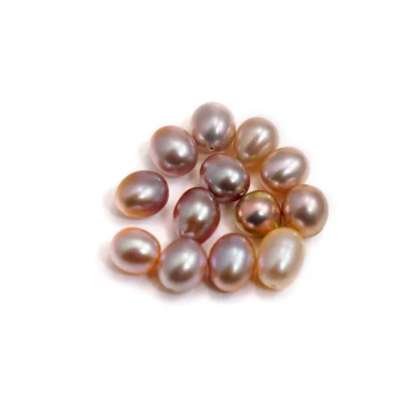 Perla cultivada de agua dulce, semiperforada, malva, forma de pera, 7,5-8mm x 1ud