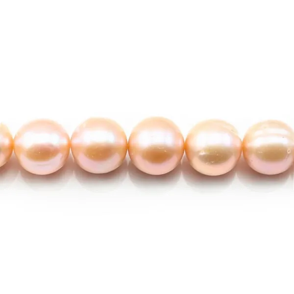 Perles d'eau Douce saumon rond 12-14mm  AA x 40cm