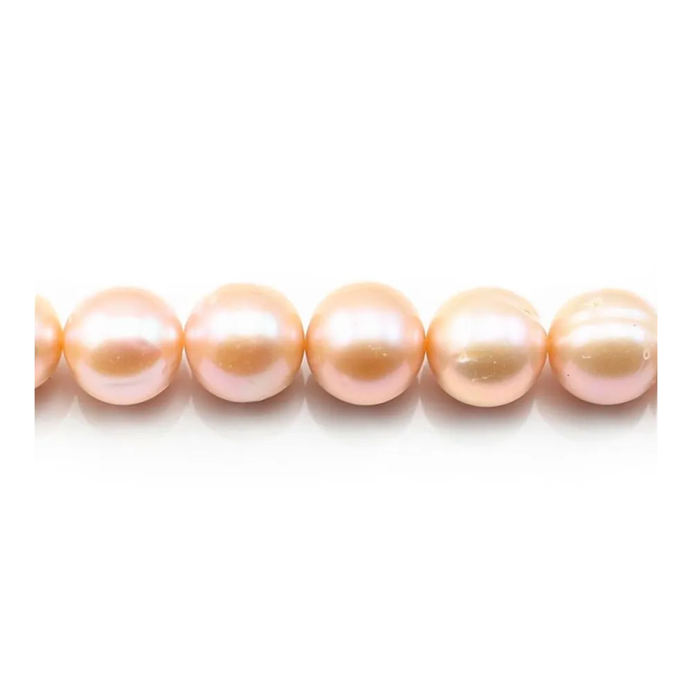 Perles d'eau Douce saumon rond 12-14mm  AA x 40cm