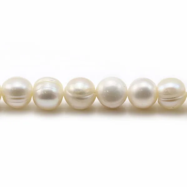 Perles de culture d'eau douce, blanche, ronde/irrégulière, 7-8mm x 35cm