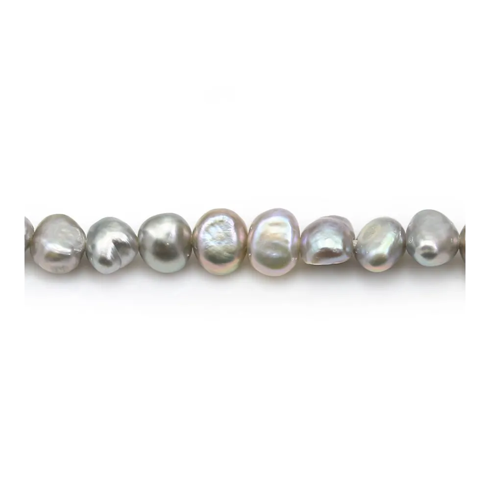 Perles de culture d'eau douce grise, de forme baroque, 5 - 6mm x 35cm