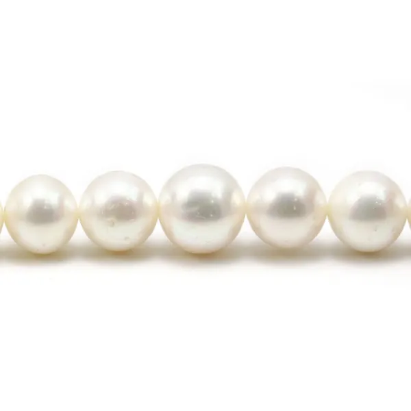Perle d'eau douce blanche, de forme ronde, et de taille 13-15mm x 40cm