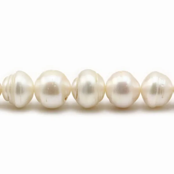 Freshwater cultured pearls, white, baroque hooped, 11-13mm x 40cm