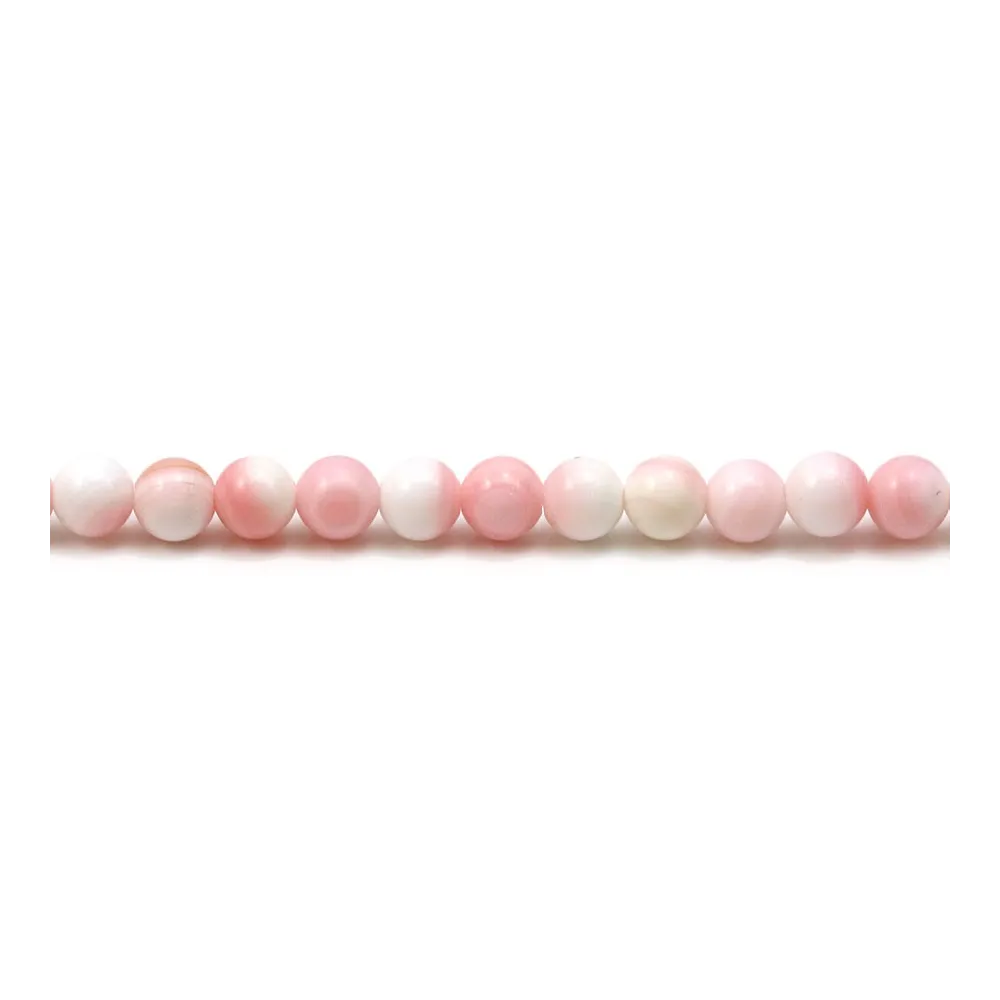 Perles de lambi rose, de forme ronde, mesurant 4mm x 40cm 