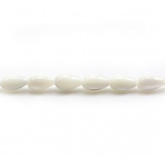 White mother-of-pearl drop beads on thread 5x8mm x 40cm