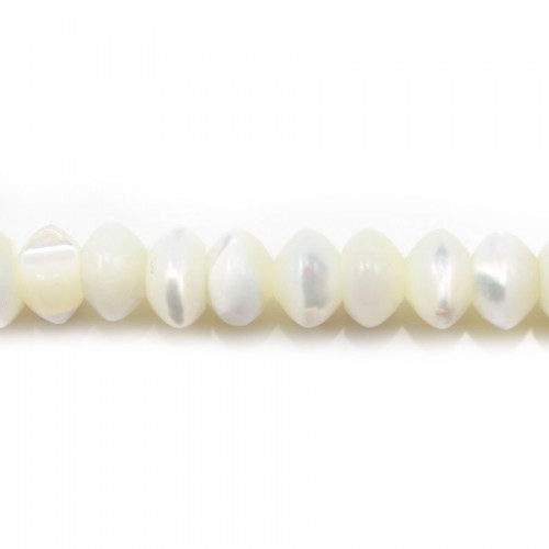 White mother-of-pearl disc on thread 4x6mm x 39cm