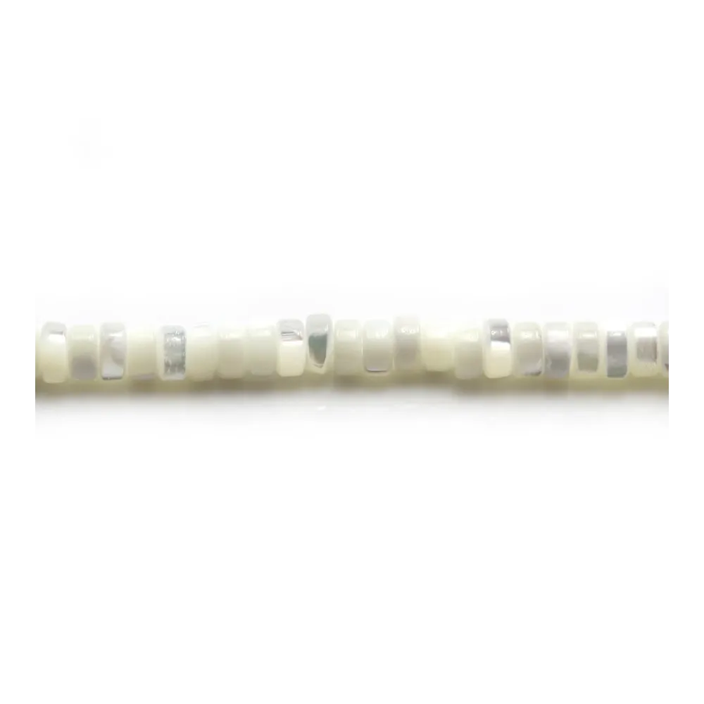 White mother-of-pearl flattened round beads on thread 3x8mm x 40cm