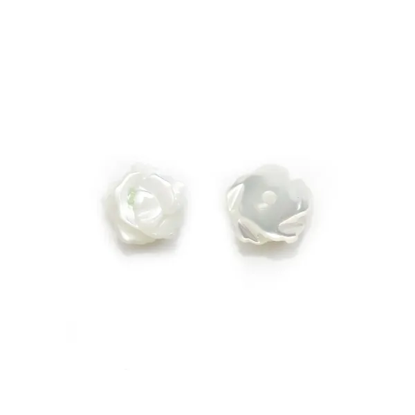 White mother-of-pearl half drilled Rose 6mm x 2pcs