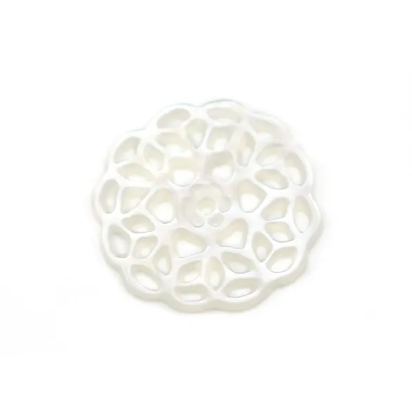 Nacre de couleur blanche, en forme de fleur, de taille 14mm x 1pc