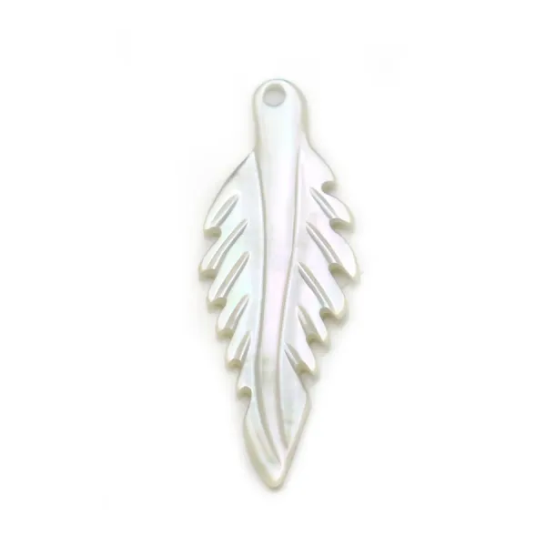 Nacre de couleur blanche, en forme de feuille, 8 * 20mm x 1pc
