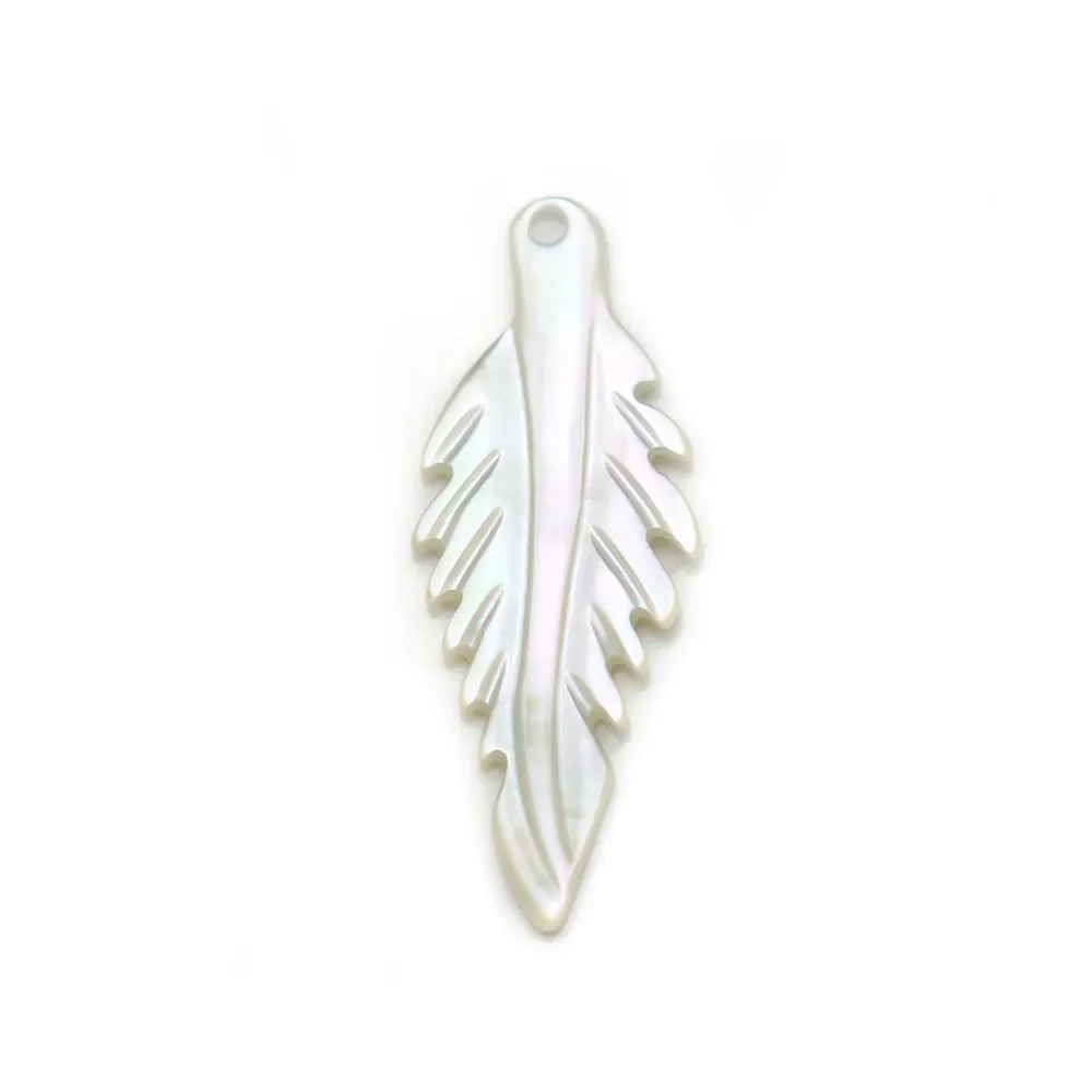 Nacre de couleur blanche, en forme de feuille, 8 * 20mm x 1pc