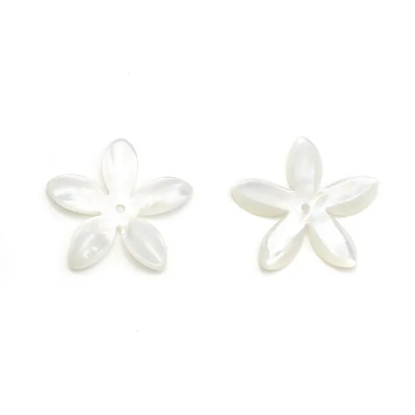 Mother-of-pearl, in white-colored, in the shape of a flower, measuring 18mm x 1pc
