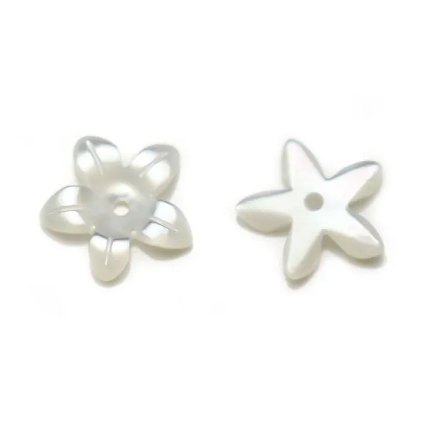 Nacre de couleur blanche, en forme de fleur à 5 pétales, 15mm x 2pcs