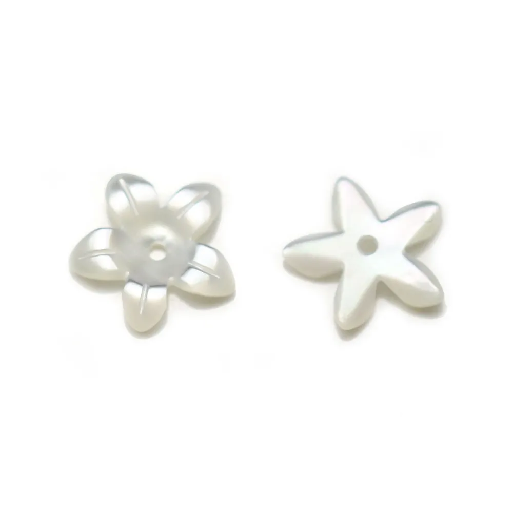 Nacre de couleur blanche, en forme de fleur à 5 pétales, 15mm x 2pcs