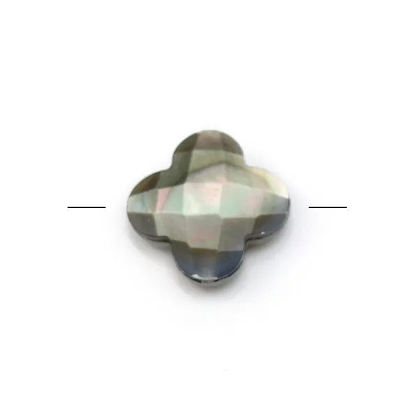 Nacre grise en forme de trèfle facetté 22mm x 1pc