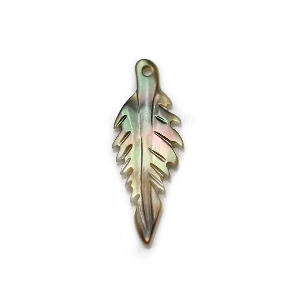 Nacre de couleur grise, en forme de feuille, 8 * 20mm x 1pc