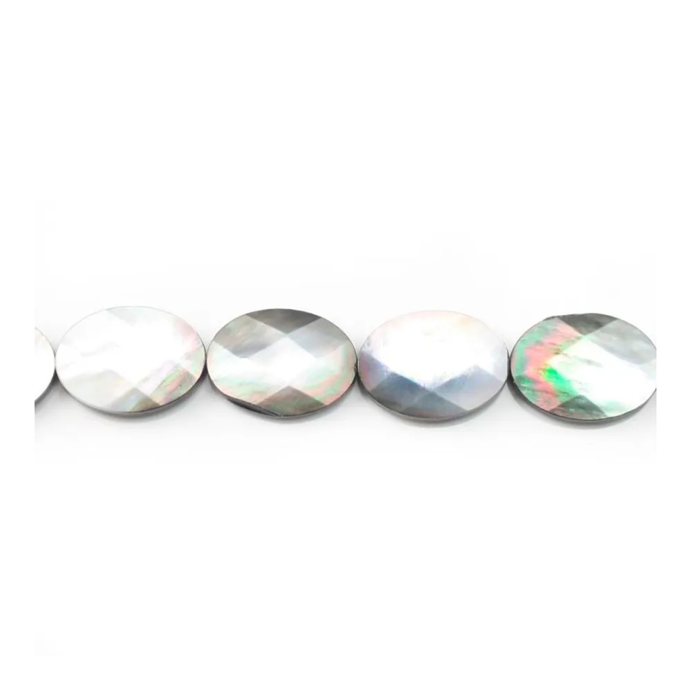Nacre grise en forme d'oval facetté 16x20mm x 4 pcs