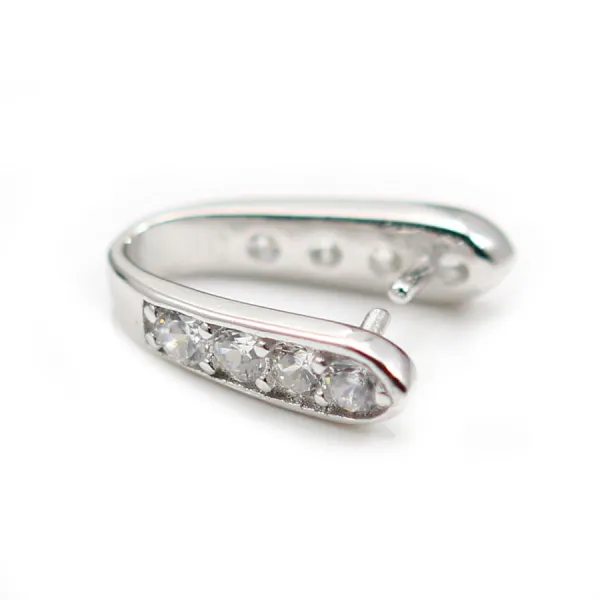 Silver 925 Rhodium Bail  with  strasses 3.7x14mm x 1 pcs 