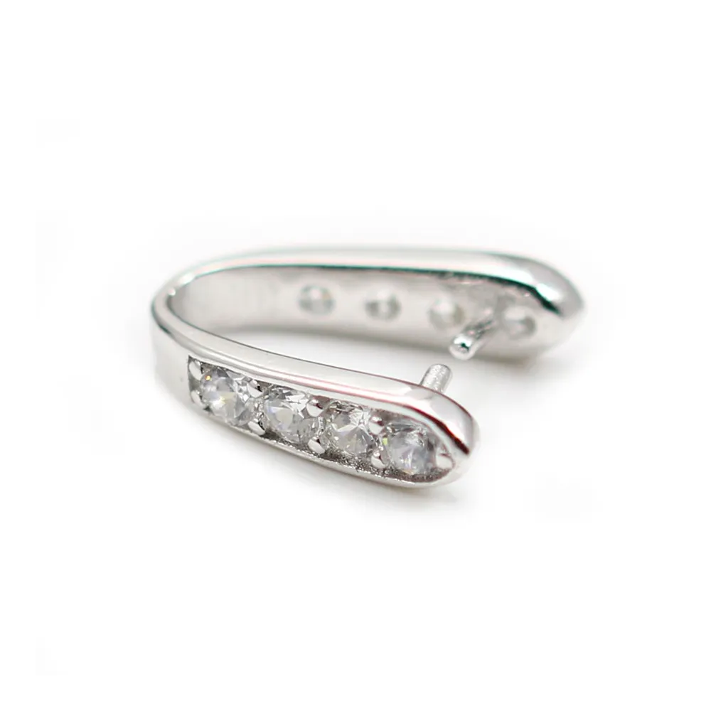 Silver 925 Rhodium Bail  with  strasses 3.7x14mm x 1 pcs 