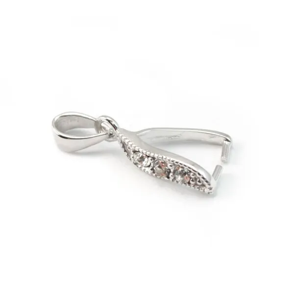 Argent 925 Rhodié Bélière  avec  strasses 20mm x 1 pcs 